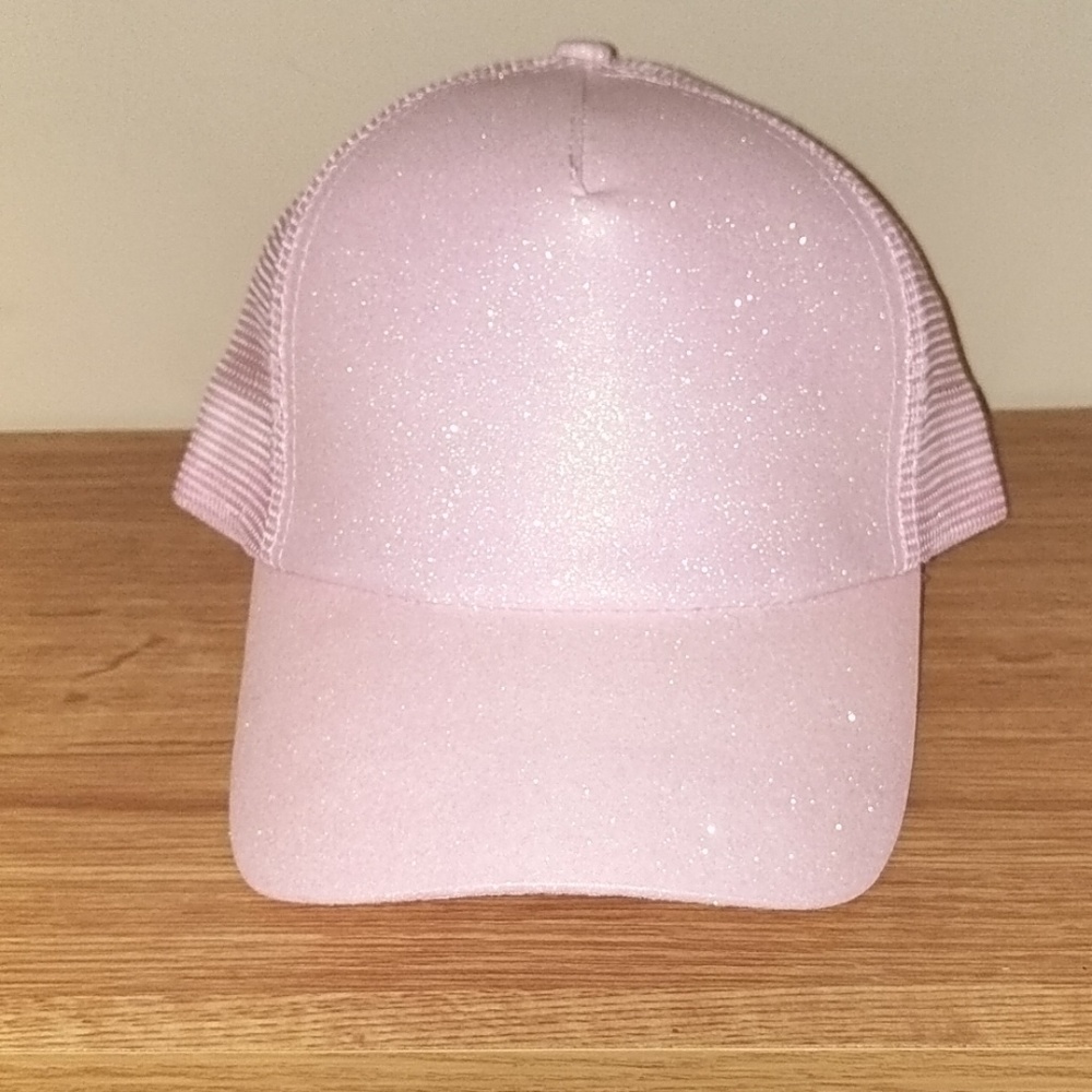 Pink sparkly high ponytail hat